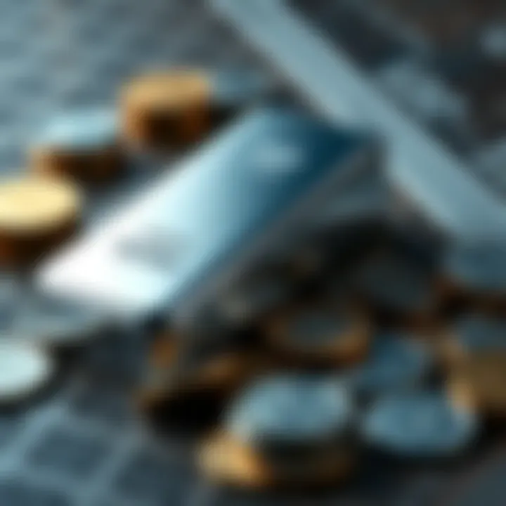 A shiny silver bar and several silver coins on a table, symbolizing the rise of silver prices and currency debasement.