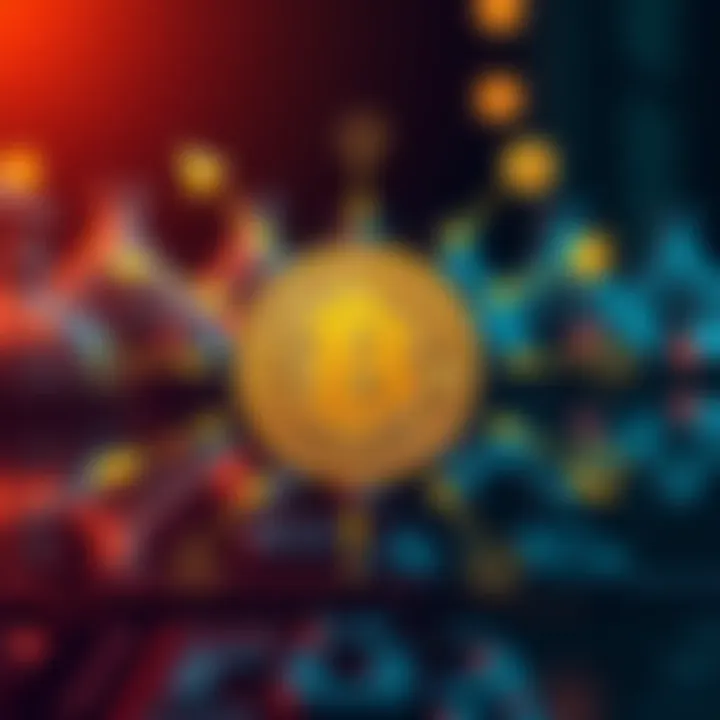A graphic showing a Bitcoin symbol with arrows pointing to various cryptocurrency concepts.