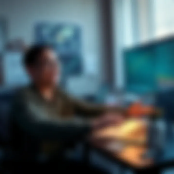 A person organizing multiple cryptocurrency wallets on a desk with a laptop and charts, looking relieved and focused