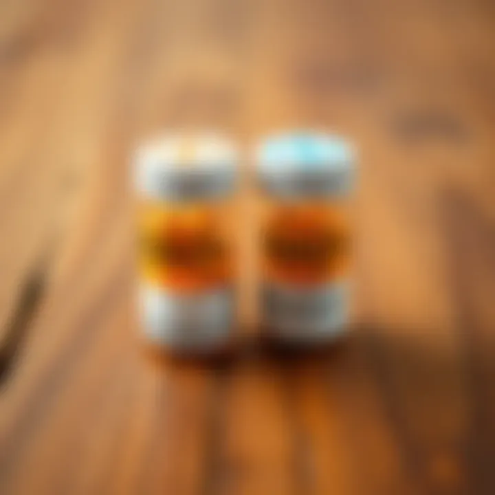 Sirolimus and NAD+ Comparison A side-by-side view of two capsules, one labeled Sirolimus and the other labeled NAD+, on a wooden table, symbolizing the debate in the anti-aging community.