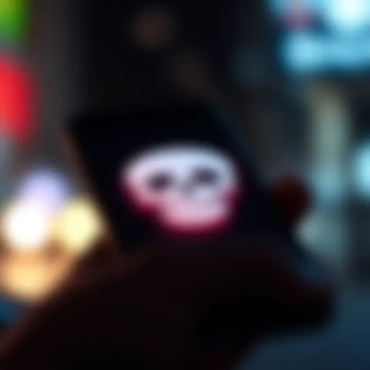 A close-up of a smartphone displaying the skull emoji on its screen, emphasizing its use in digital communication.
