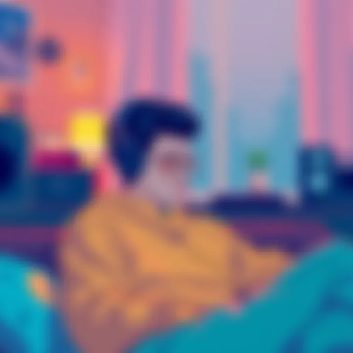A person listening to music with headphones, enjoying the sound of Sleep Token in a cozy room