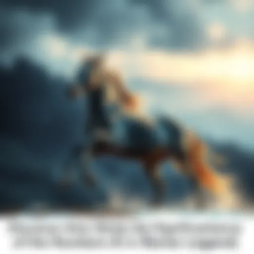 A powerful eight-legged horse representing speed and strength in Norse mythology, with a dynamic pose and a mythical background.