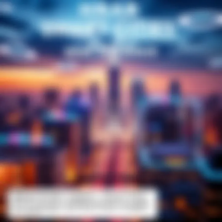 A modern city skyline with digital elements representing foreign exchange and real estate initiatives