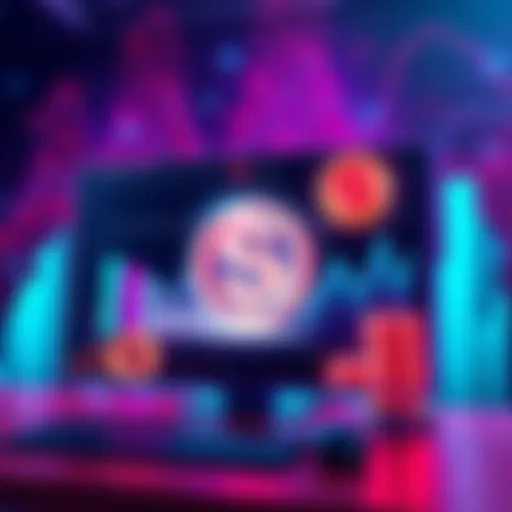 An illustration of smart contracts influencing the value of $Kas coin, showing graphs and digital assets on a screen