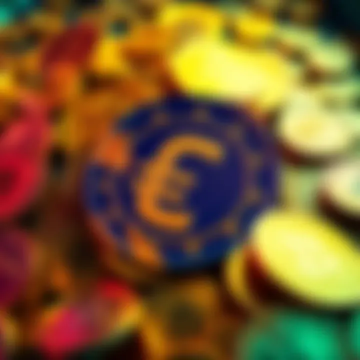 Solana logo surrounded by euro stablecoins, showcasing financial growth in cryptocurrency