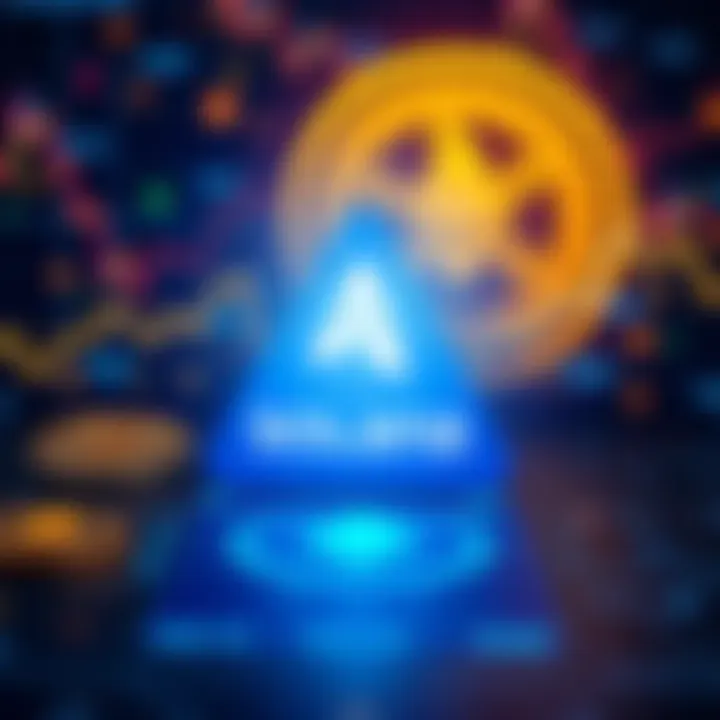 The Solana logo displayed on a digital backdrop featuring cryptocurrencies, representing its rise in popularity compared to Ethereum.