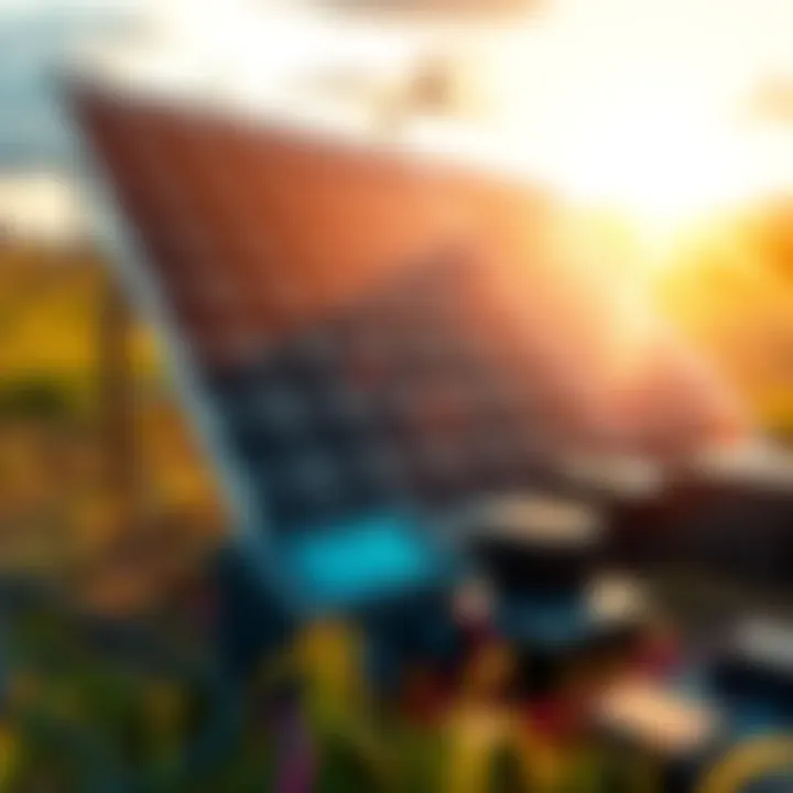 A solar panel powering an ESP32-S3 controller for Bitcoin mining, showing a sunny day and mining hardware in an outdoor setting.