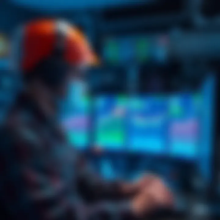 A solo miner looking at a computer screen displaying mining statistics, pondering the impact of other miners joining a public pool.