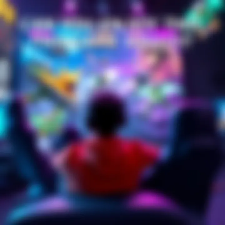 A person playing a video game alone, surrounded by game graphics and action scenes, showing their focus and enjoyment.