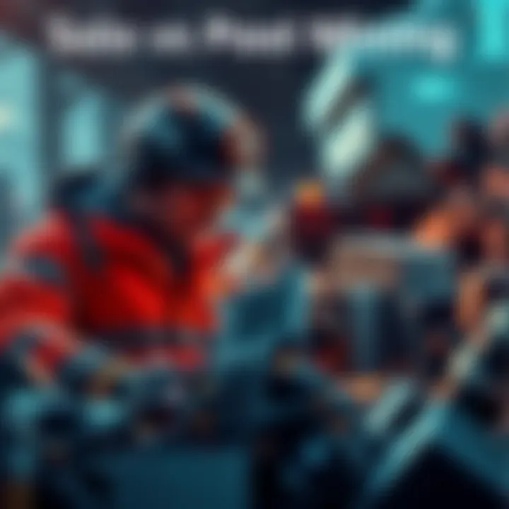 Visual comparison of solo mining and pool mining, showing two miners, one mining solo and the other in a group, with blocks represented as icons.