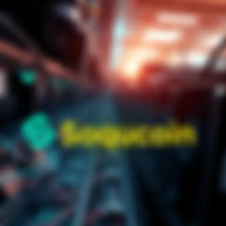 A graphic showing the Soqucoin logo with Scrypt mining imagery in the background, indicating blockchain technology and transaction security.