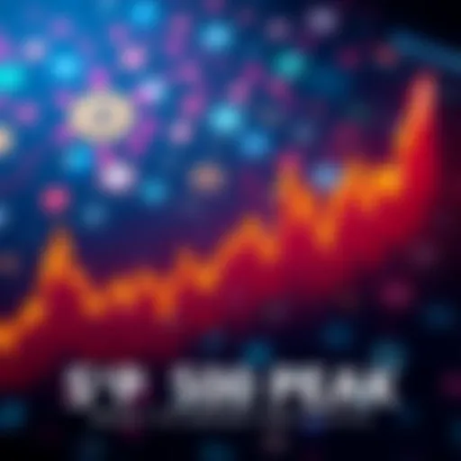 A graph showing the S&P 500 index reaching a new all-time high with a background of digital currency symbols