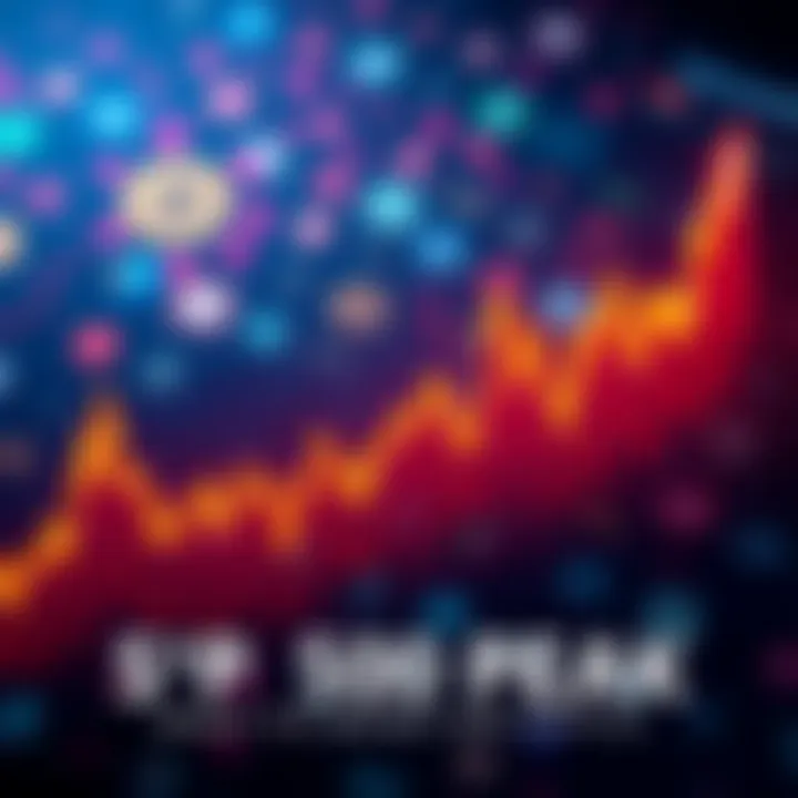 A graph showing the S&P 500 index reaching a new all-time high with a background of digital currency symbols