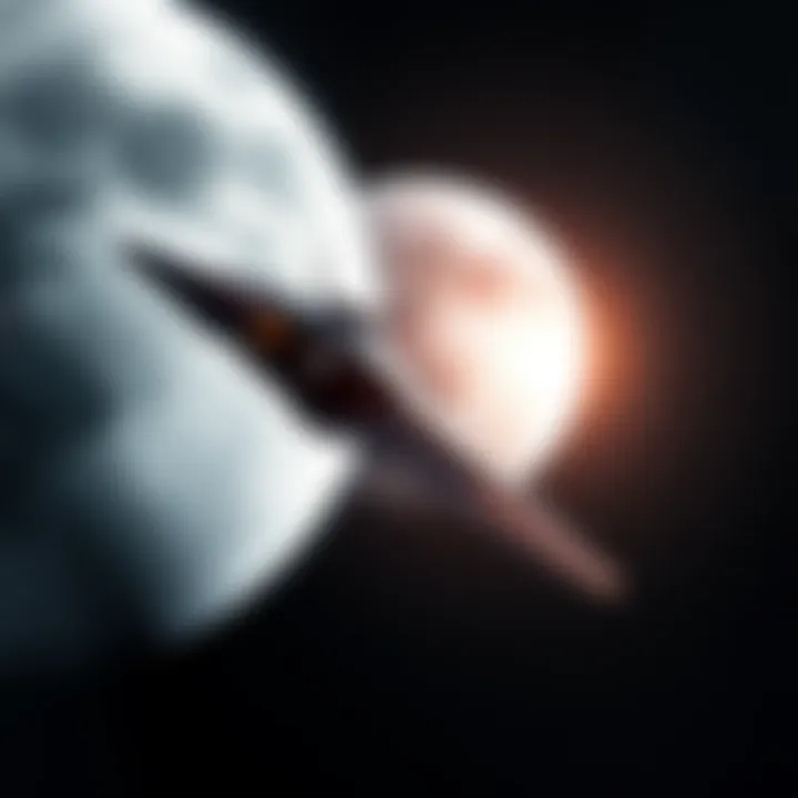 A futuristic spaceship flying towards the moon with Earth visible in the background, symbolizing the ambition to be the first on the moon.