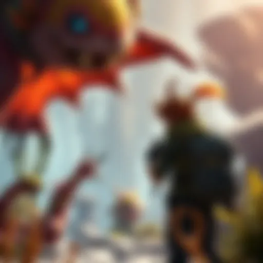 Two players interacting in Spore's Creature Stage, exploring the environment and engaging with creatures while eating and fighting together.