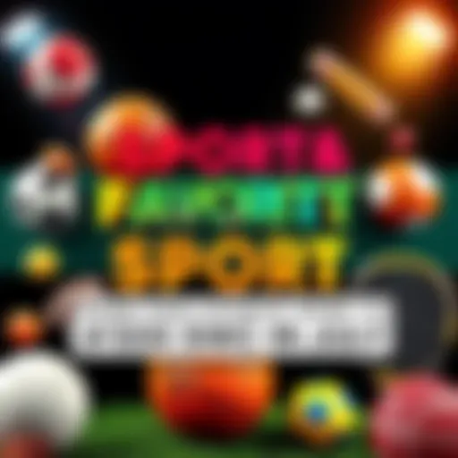 A colorful banner inviting people to share their favorite sports for a contest, featuring various sports icons like a football, basketball, and tennis racket.