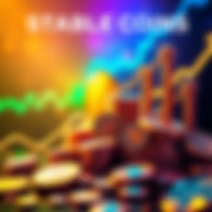 A graphic showing various stable coins available on Binance with upward trends in money growth and savings