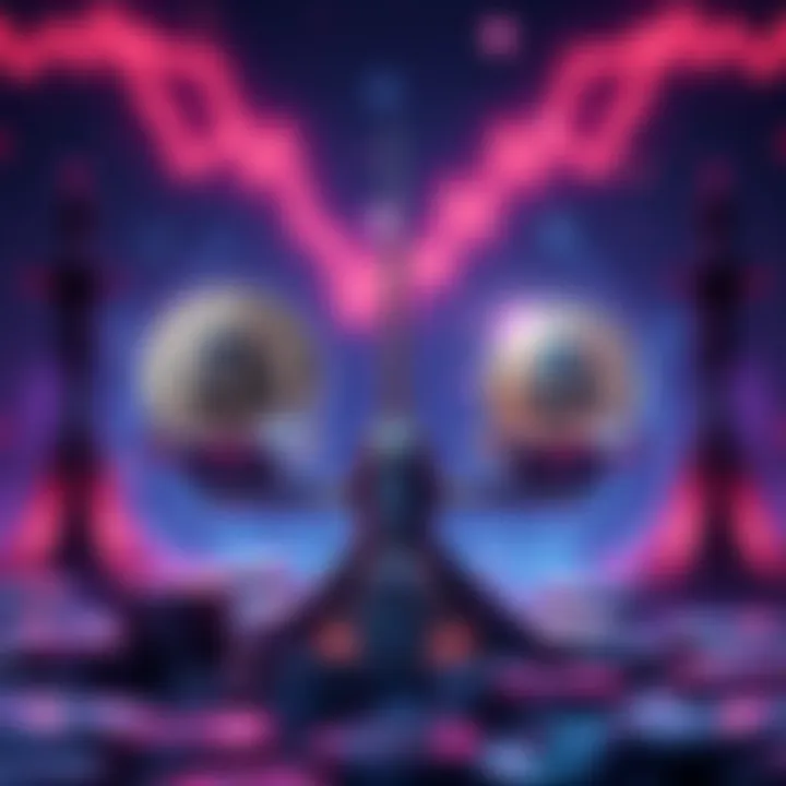 An illustration showing a balance between stable coins and traditional cryptocurrencies like Bitcoin, representing the changing crypto market.