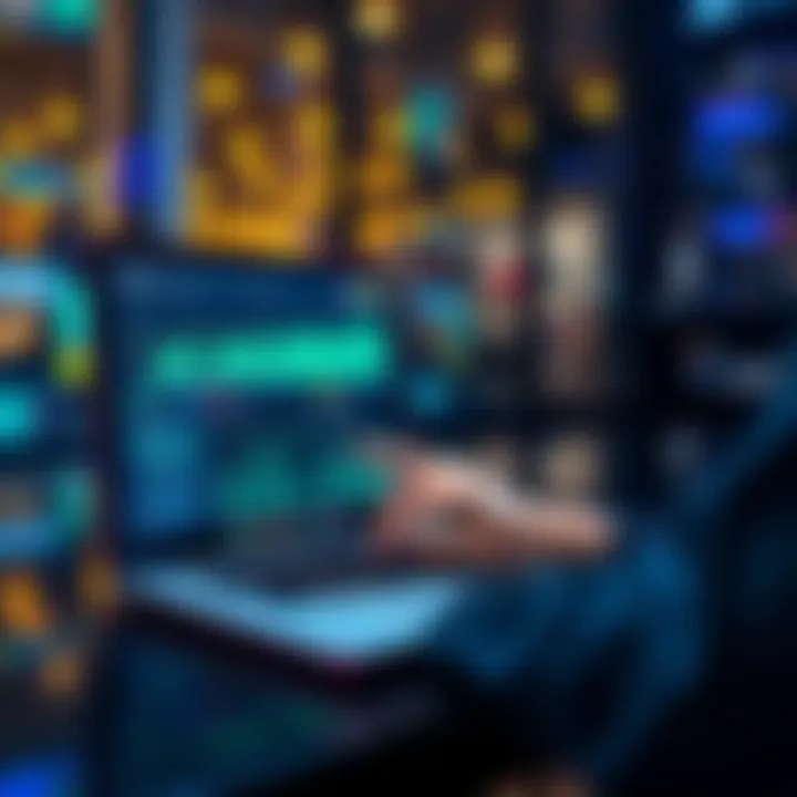 A person using a laptop to compare stablecoin yields with Jumper Earn tools, showing various graphs and data on screen