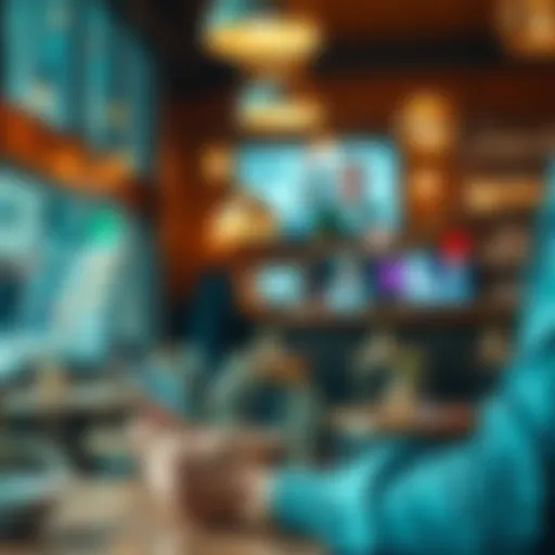 Person using a smartphone to make a payment with stablecoins in a cafe setting