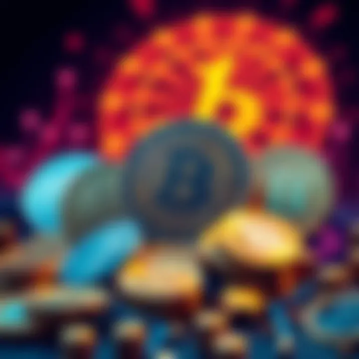 A graphic showing various stablecoins with digital currency symbols in the background, representing their rise in the crypto market.