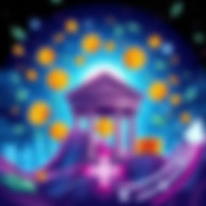 Illustration of stablecoins symbolically boosting the financial health of US banks with cash flow and stability signs