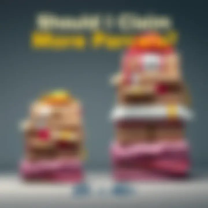 A visual representation of two stacks of parcels, one smaller with 25 parcels and another larger one with 40 parcels, depicting the decision to claim more or hold out for a bigger collection.