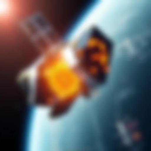 A futuristic space facility with solar panels and Bitcoin symbols orbiting Earth, showcasing Starcloud's mining venture.