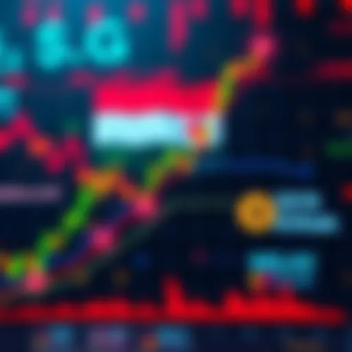 A stock market chart showing an upward trend with various cryptocurrency symbols, reflecting investor interest amid global tensions.