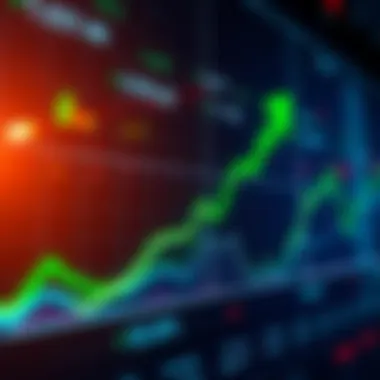 Graph showing stock market increase with rising line and green arrow