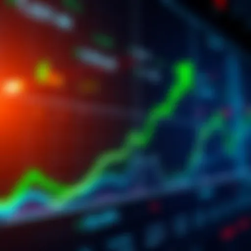 Graph showing stock market increase with rising line and green arrow