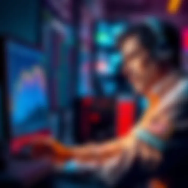A stock trader looks concerned at their computer screen, analyzing missed opportunities while managing current profits.