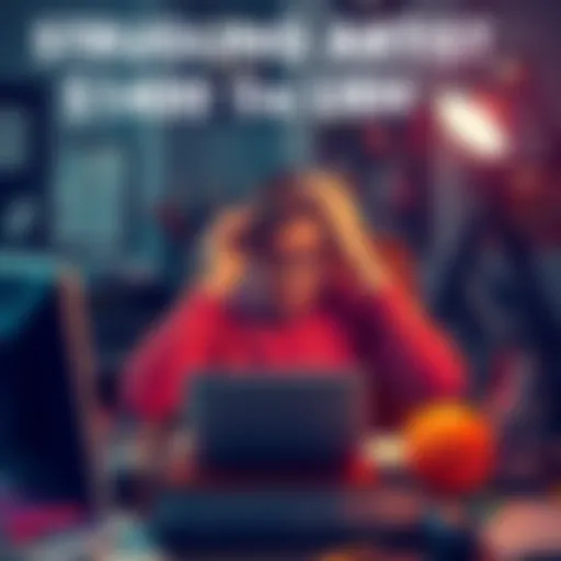 An artist sitting at a cluttered desk with a worried expression, holding their head in their hands, symbolizing loss and frustration over stolen cryptocurrency.