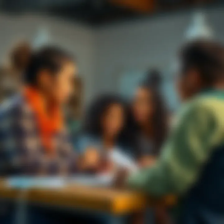 A group of diverse students discussing learning strategies in a classroom setting