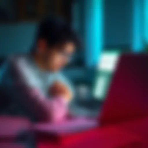 A frustrated person trying to cancel a subscription on Summ's website, looking at a laptop screen with an error message, surrounded by subscription-related papers.