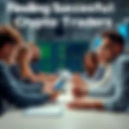 A group of diverse people analyzing crypto market charts and discussing trading strategies at a table.