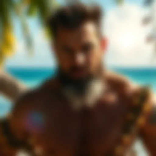 Evil Russell in a vibrant Survivor ad showcasing the exciting challenges set in Samoa