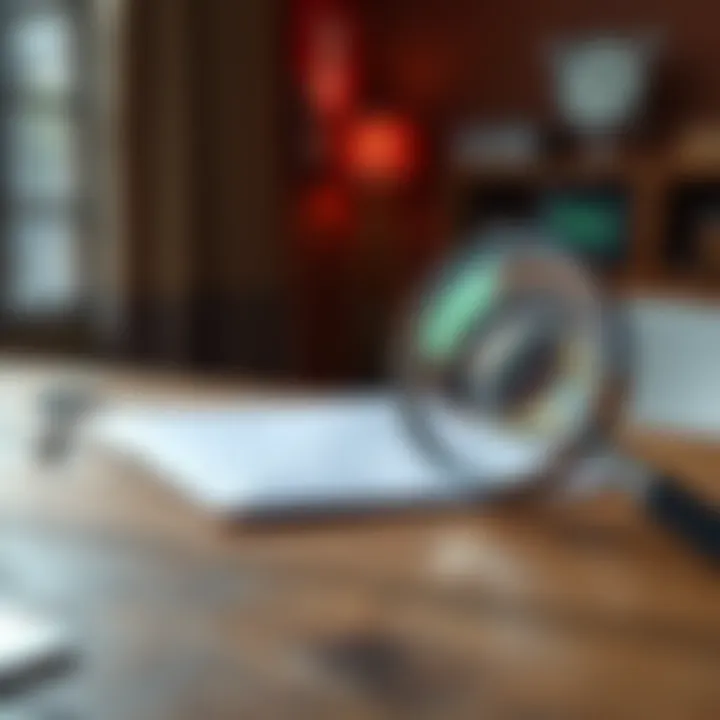 Suspicious letter on a table A close-up of a suspicious letter sitting on a wooden table, with a magnifying glass nearby to examine it closely.