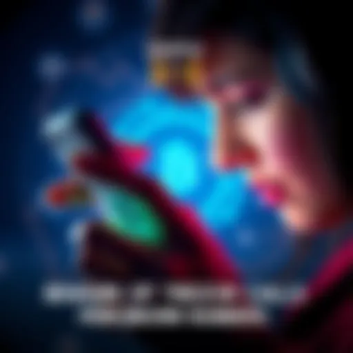 A person looking at their phone with a concerned expression, showing a caller ID from an unknown number. The background has a crypto-themed design.