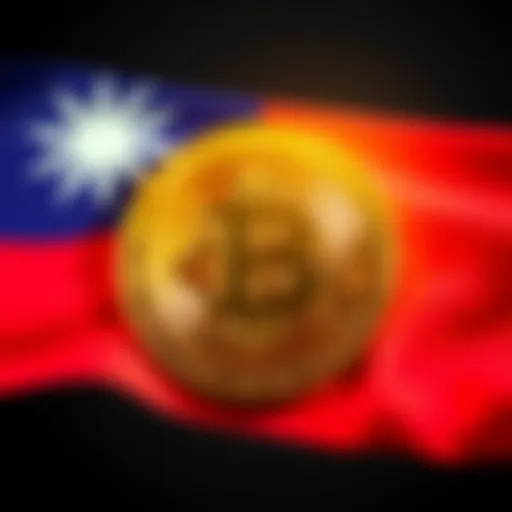Taiwan Bitcoin Reserves A golden Bitcoin symbol overlaying the flag of Taiwan, representing financial resilience.