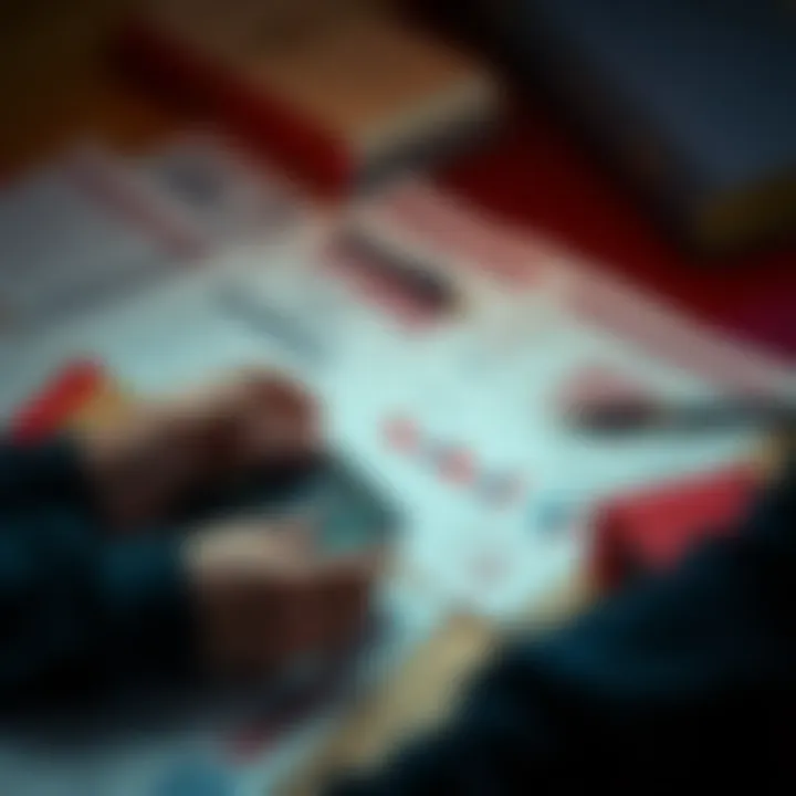 Tax Planning for FIRE Seekers A person analyzing financial documents with a calculator, surrounded by pension and investment papers, focusing on tax efficiency for financial independence.