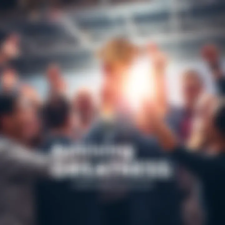 A diverse group of people cheering and holding a trophy in celebration of their achievement