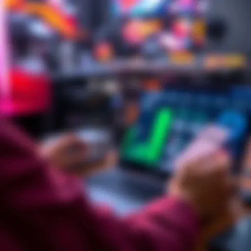 A person comparing prices of tech items like GPUs and cooling systems on a laptop while holding a price tag in hand.