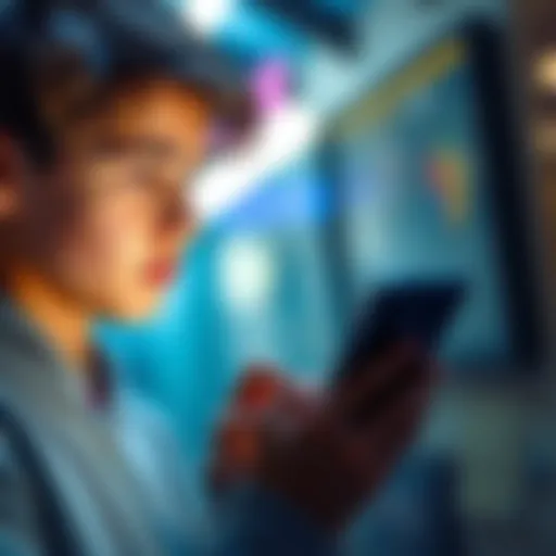 A teenager looking at their smartphone while considering using Apple Pay with a Revolut account