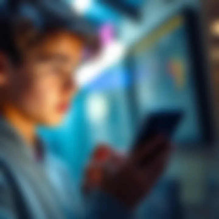 A teenager looking at their smartphone while considering using Apple Pay with a Revolut account