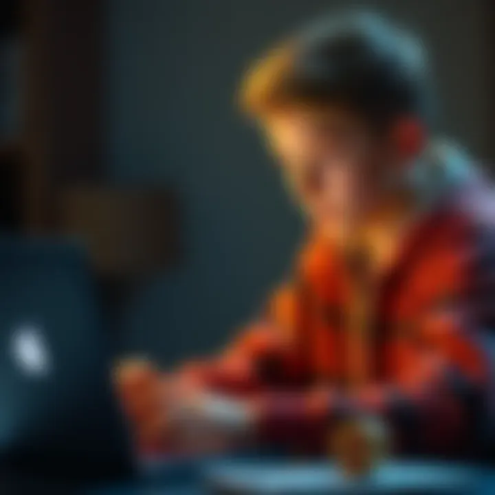 A 16-year-old in Serbia using a laptop to learn about cryptocurrency with a thoughtful expression.