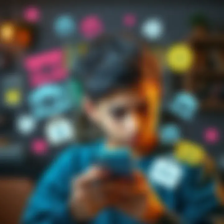 A teenager looking at a phone with a confused expression, surrounded by images of bank icons showing limited access to finances