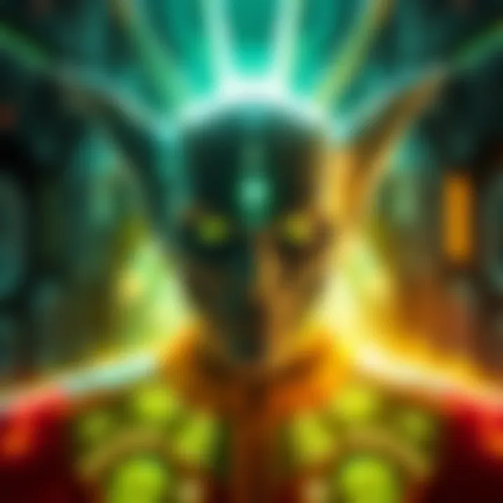 A representation of the Vorlon race showcasing their telepathic abilities, with a glowing aura surrounding them.