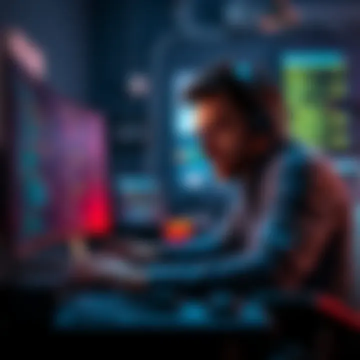 A developer working on a computer, analyzing code related to a CPU-only proof-of-work blockchain project.